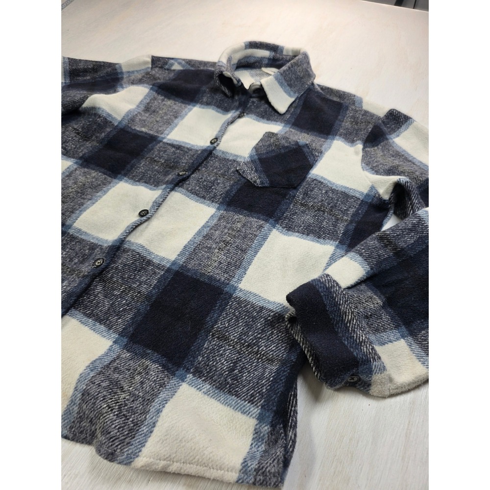 Adora Blue White Buffalo Plaid Flannel Shirt Jacket Shacket Large CEJ2586 Boho